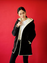 Load image into Gallery viewer, Forest/White Reversible Shearling Wrap Coat