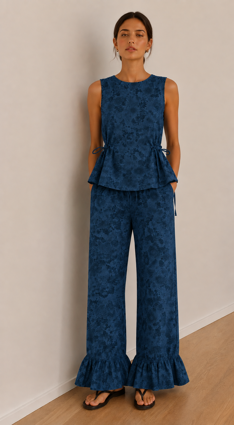 Navy Cotton Side Tie Top