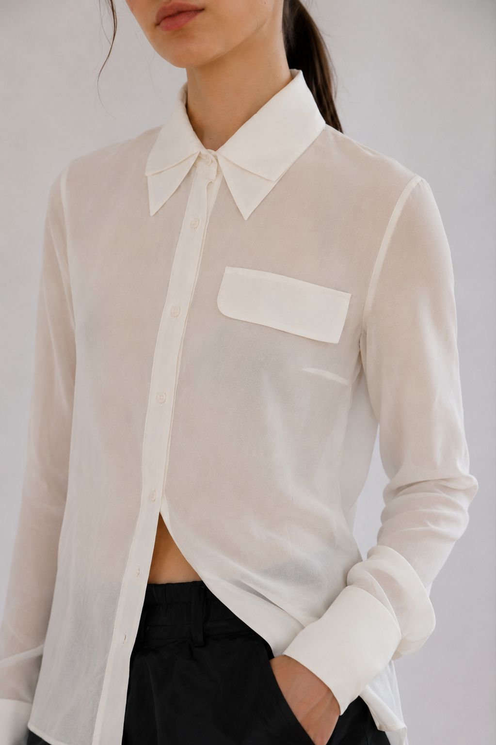 Chiffon Double Collar Button-Up