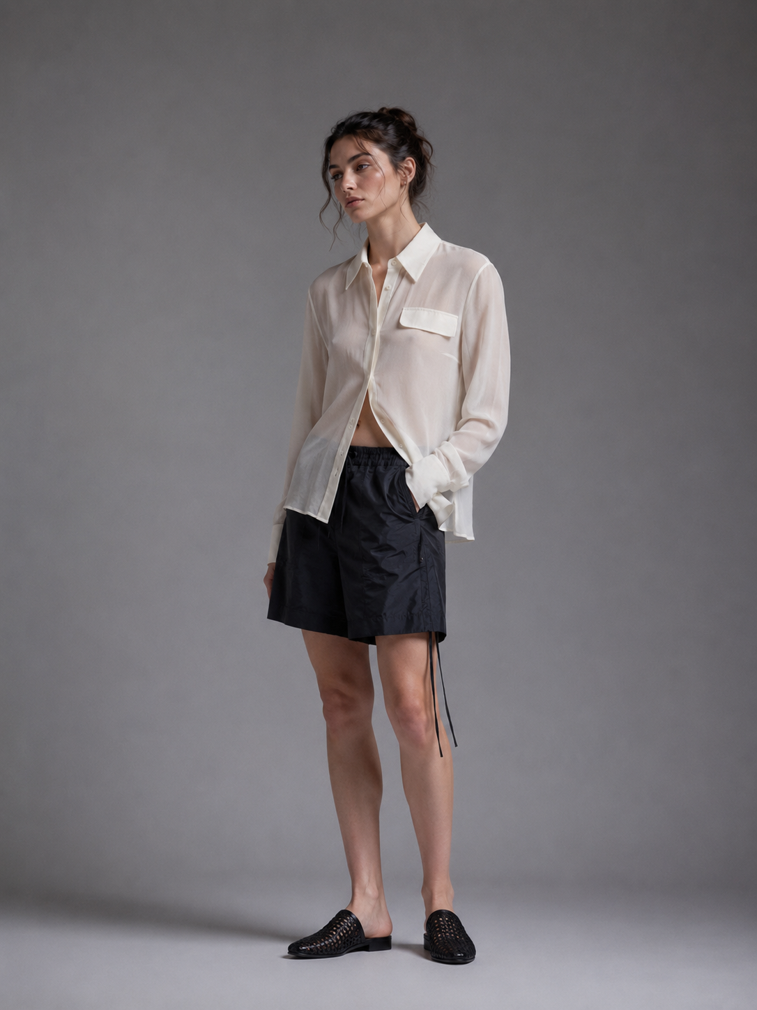 Chiffon Double Collar Button-Up