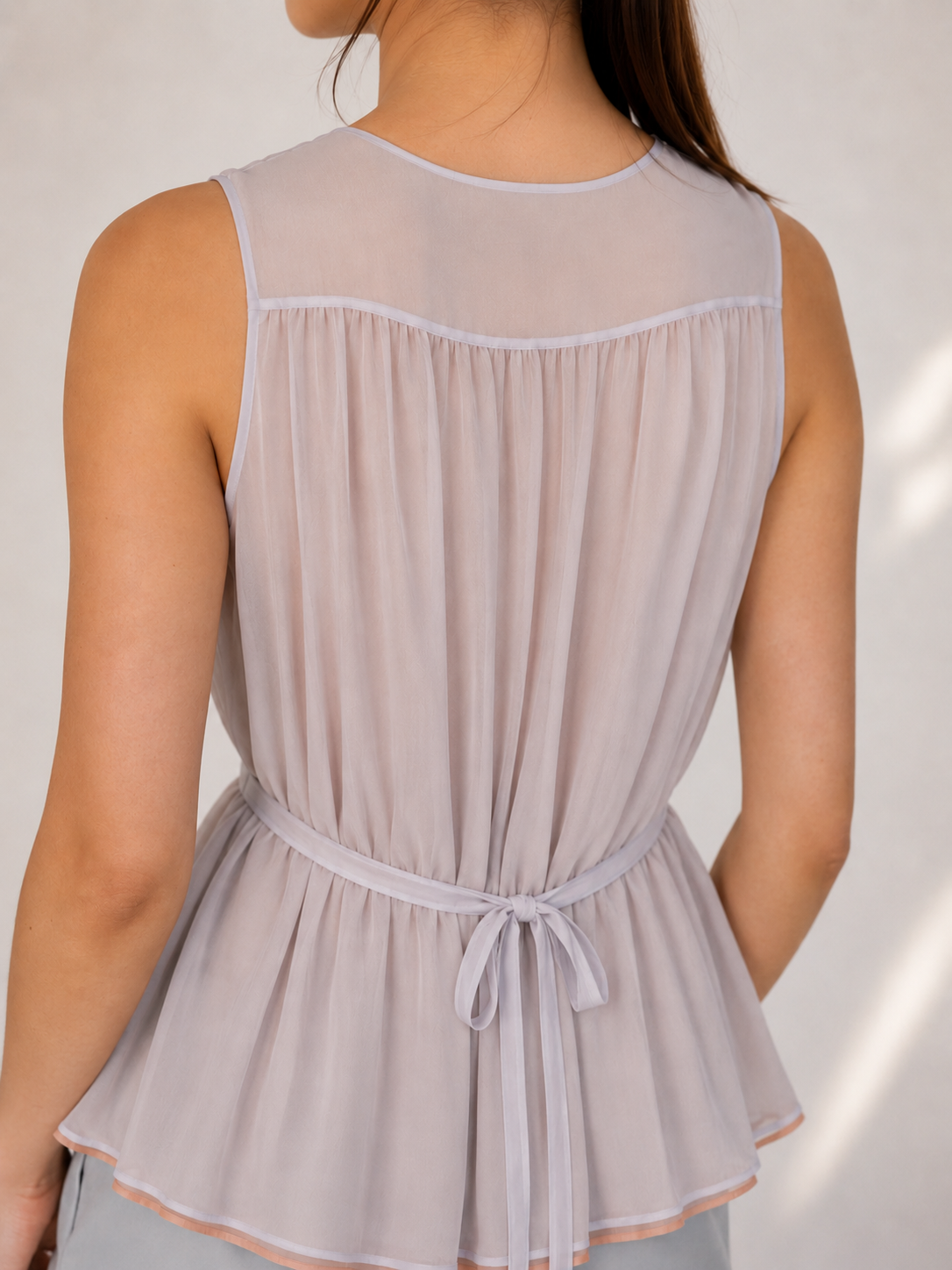 Draped Contrast Silk Chiffon Top