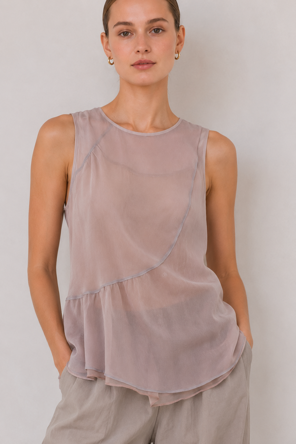 Draped Silk Chiffon Top