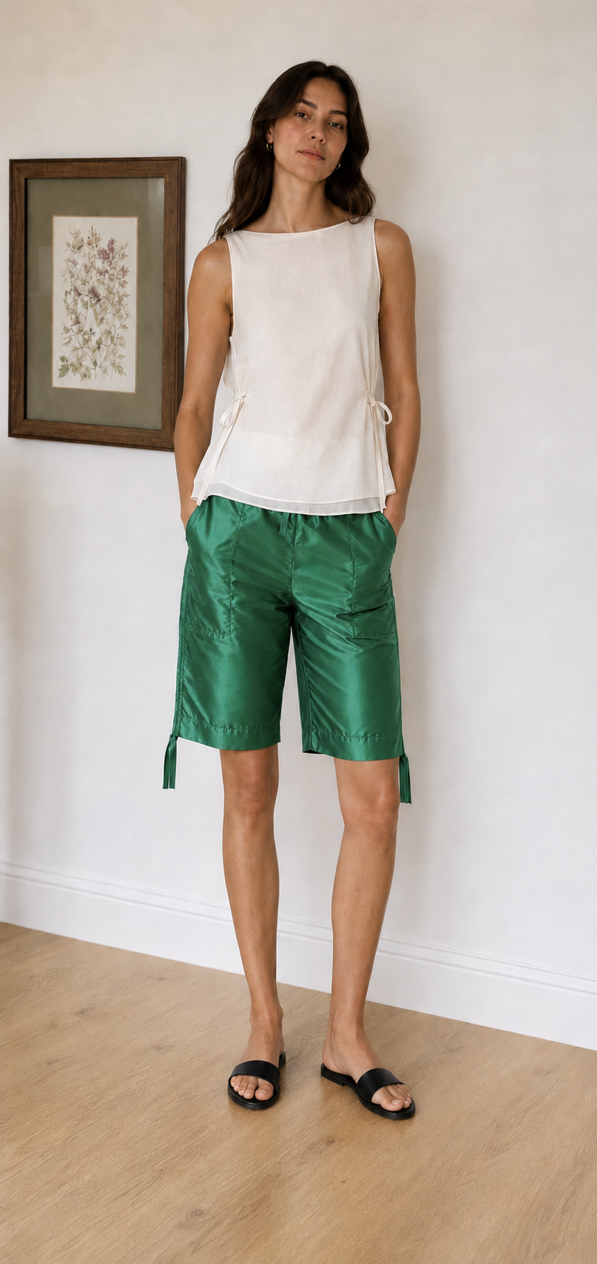 Green Silk Taffeta Shorts