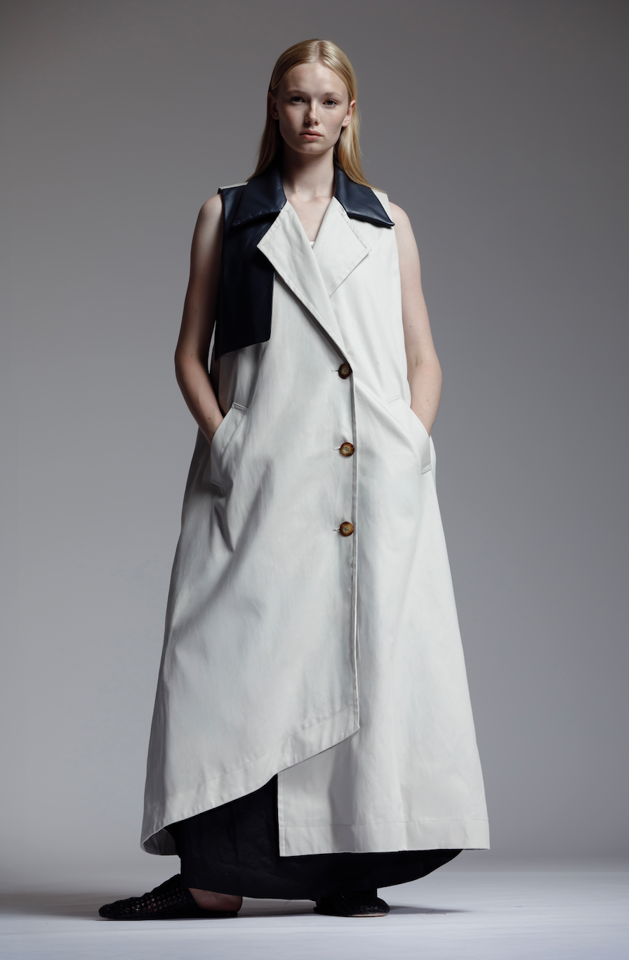 Asymmetrical Vest in Leather and Cotton