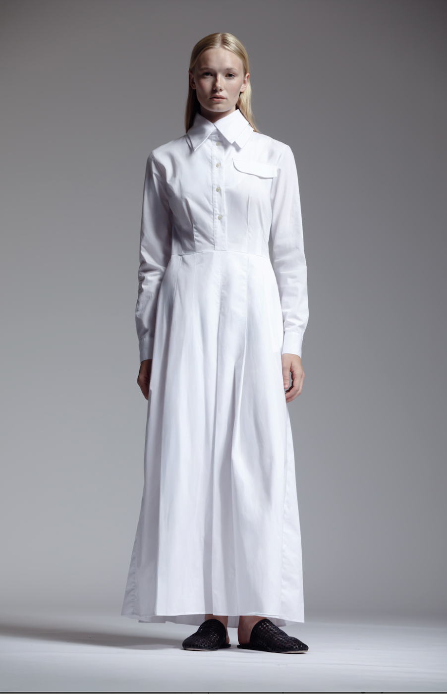 Long Sleeve Double Collar Dress in Cotton