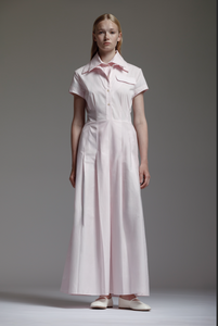 Short Sleeve Doubled Collar Dress in Cotton