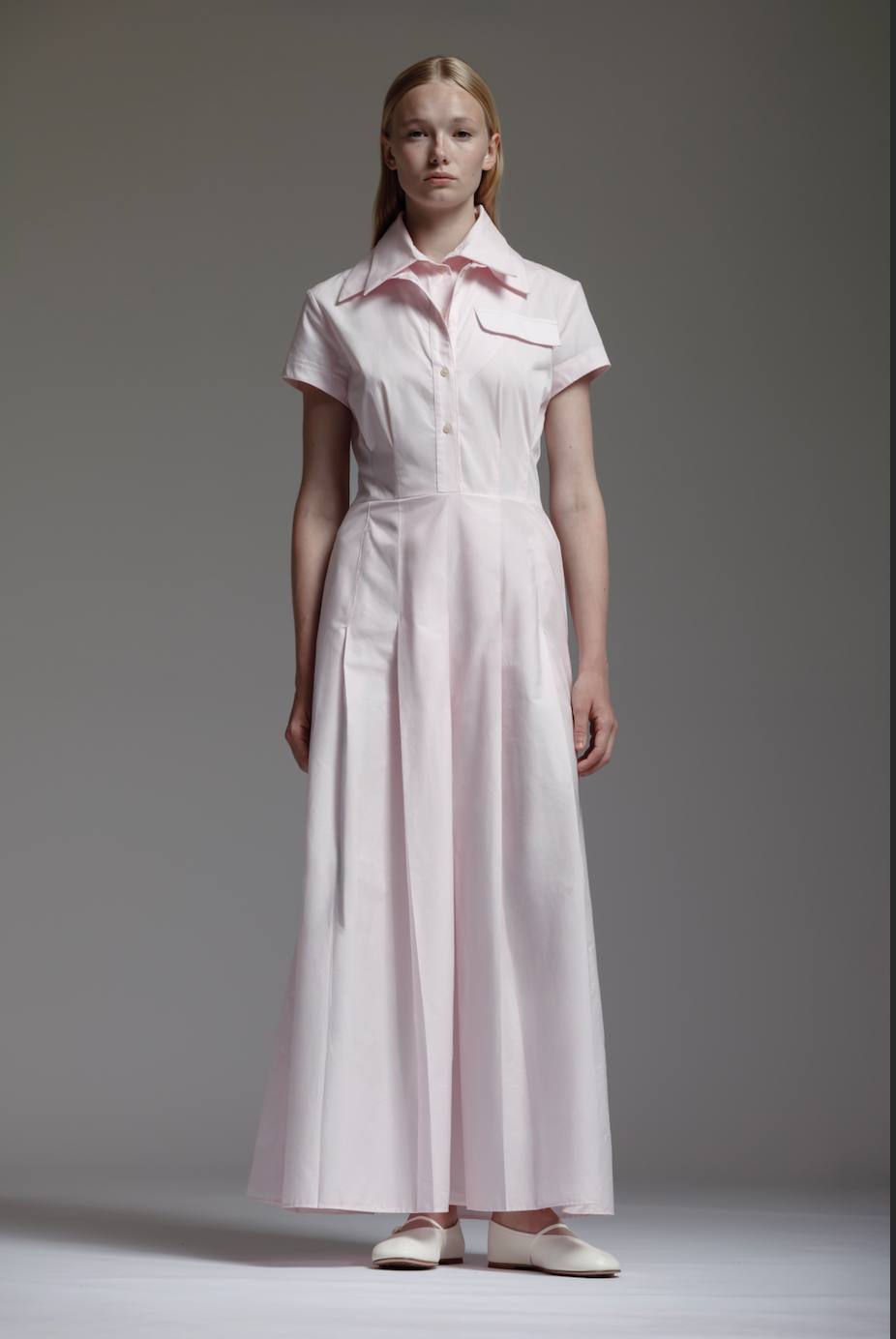Short Sleeve Doubled Collar Dress in Cotton