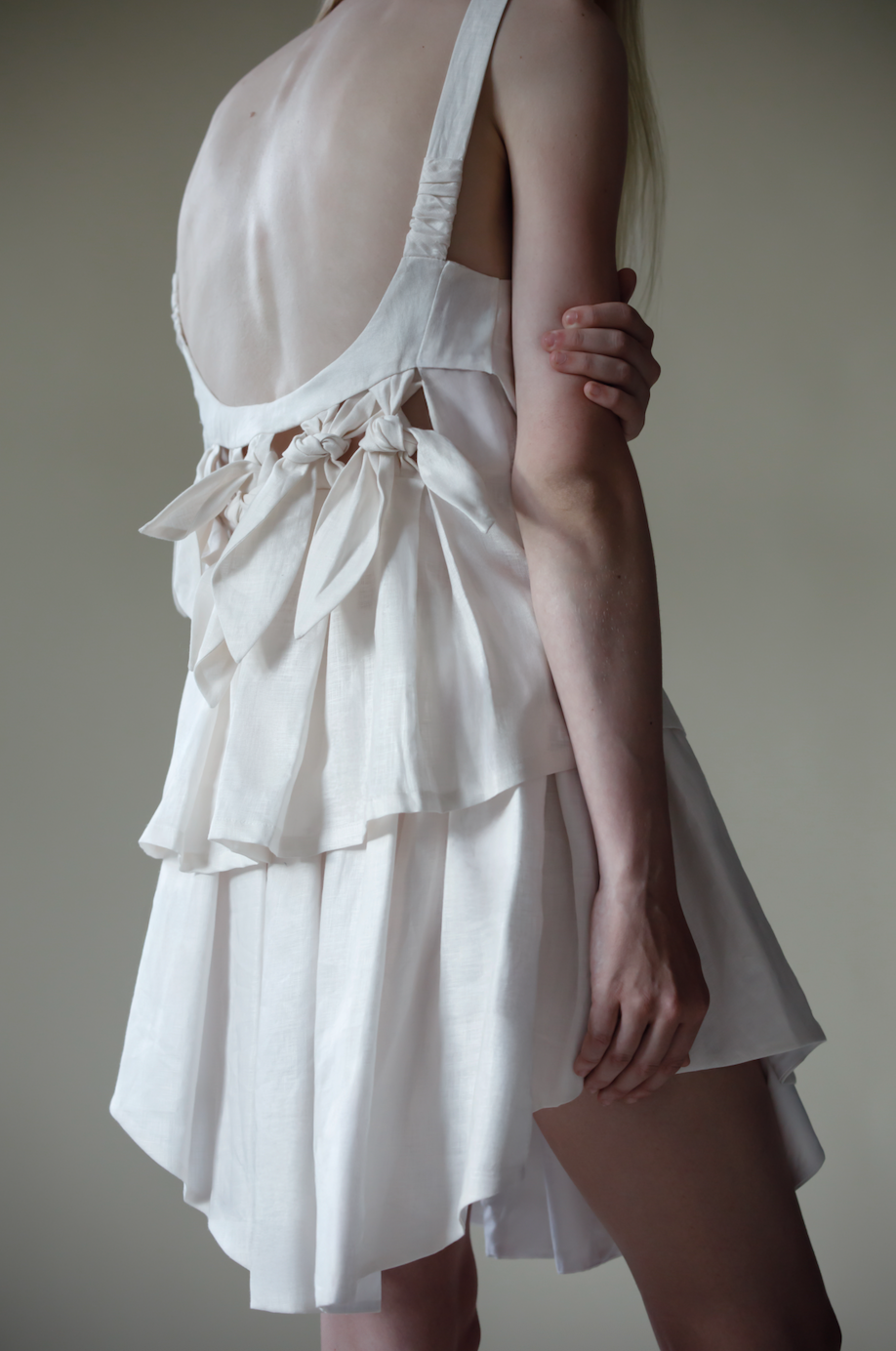 Cream Knotted Back Top in Linen