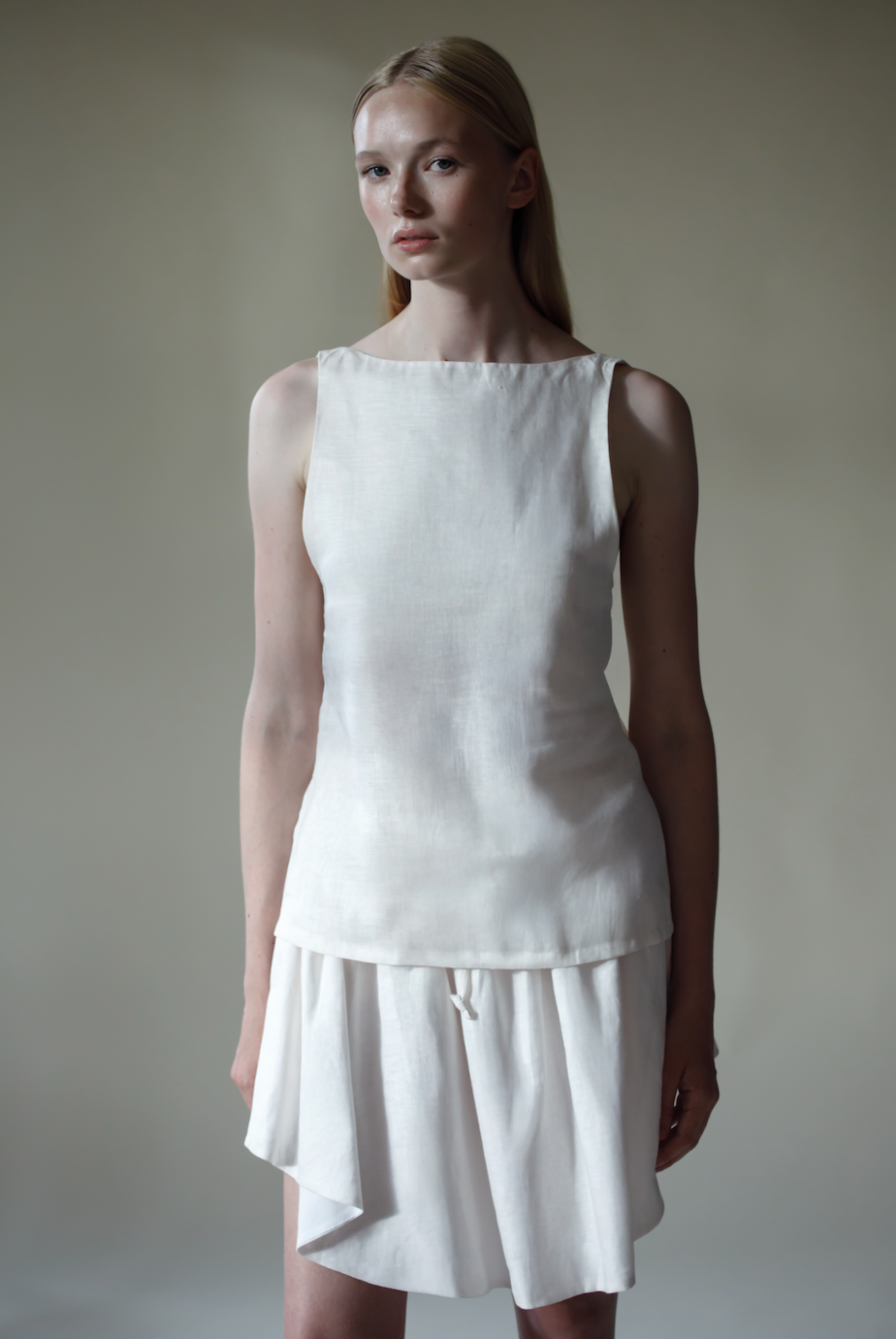 Cream Knotted Back Top in Linen