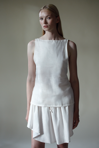 Cream Knotted Back Top in Linen