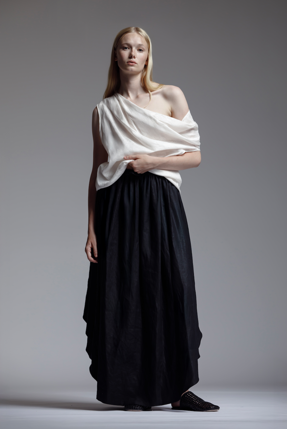 Cream One Shoulder Drape In Linen