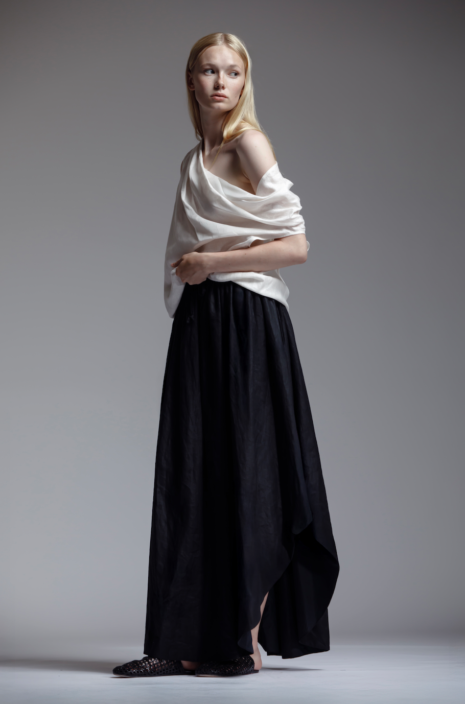 Cream One Shoulder Drape In Linen