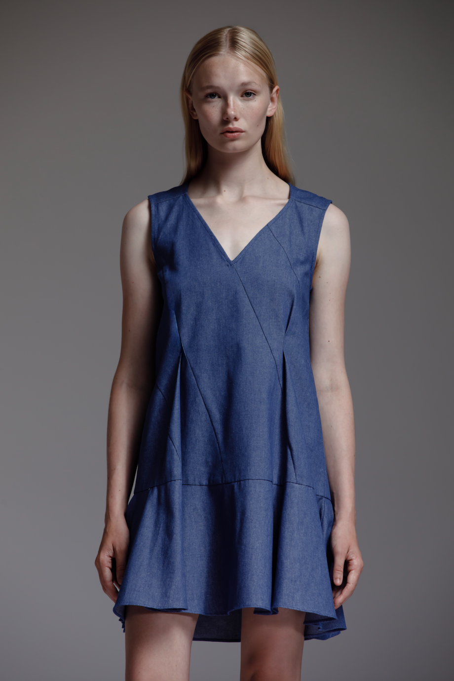 Mini Drape Dress in Denim