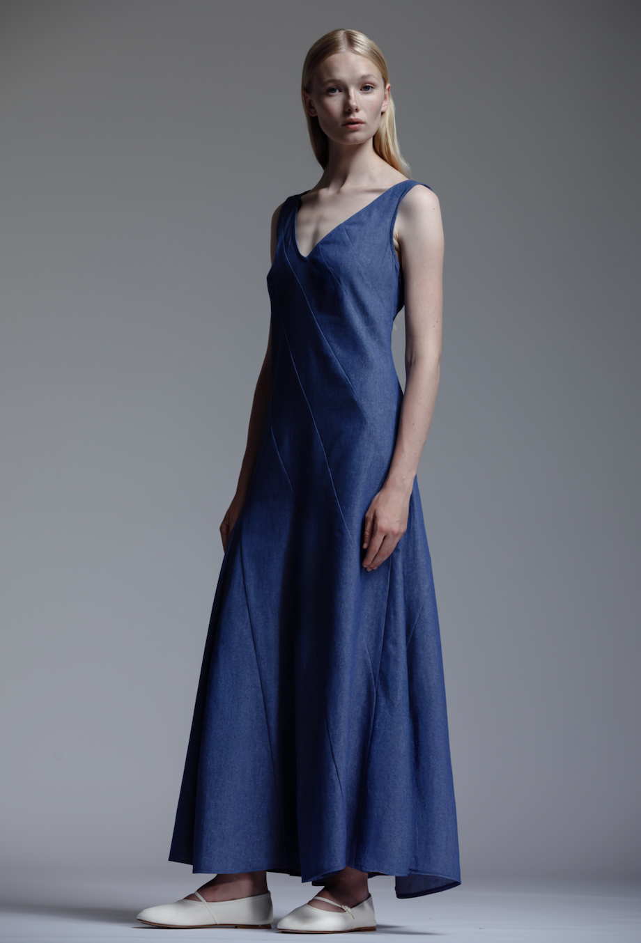 Midi Drape Dress in Denim