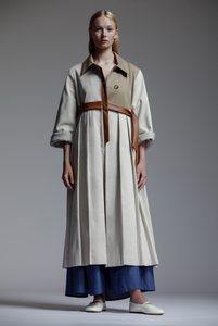 Mixed Material Pleated Coat