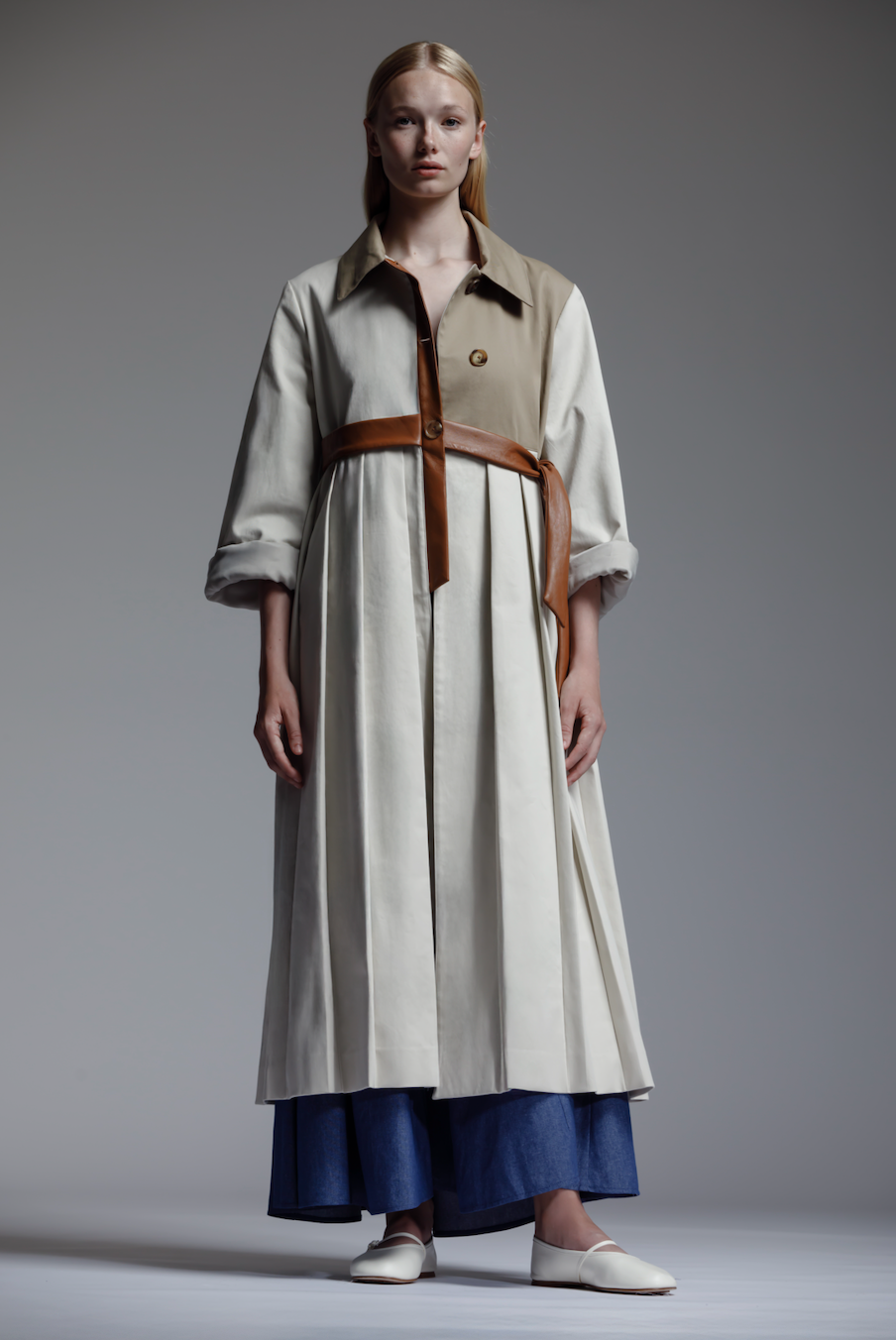 Mixed Material Pleated Coat
