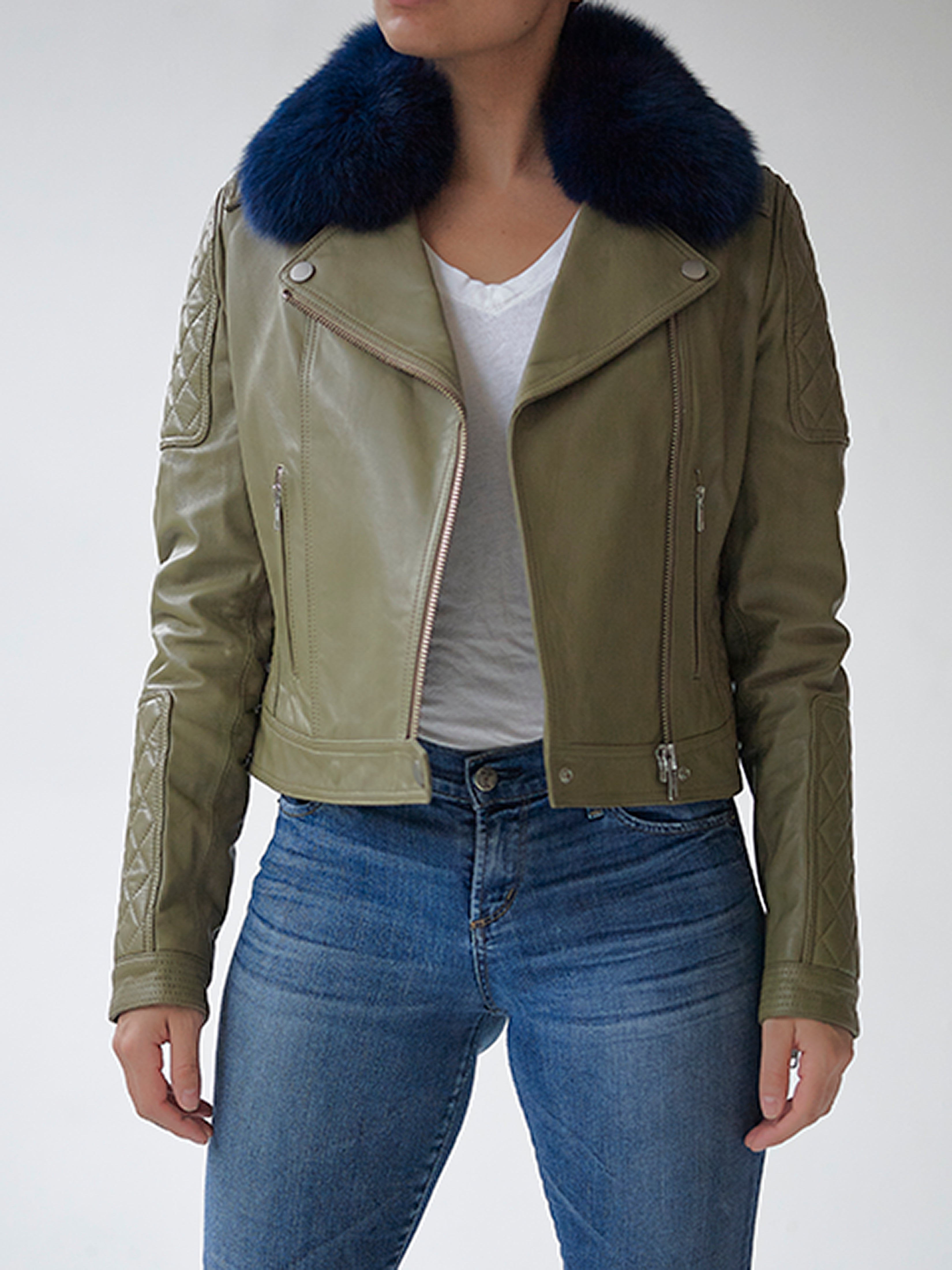 Olive-Navy Quilted Biker