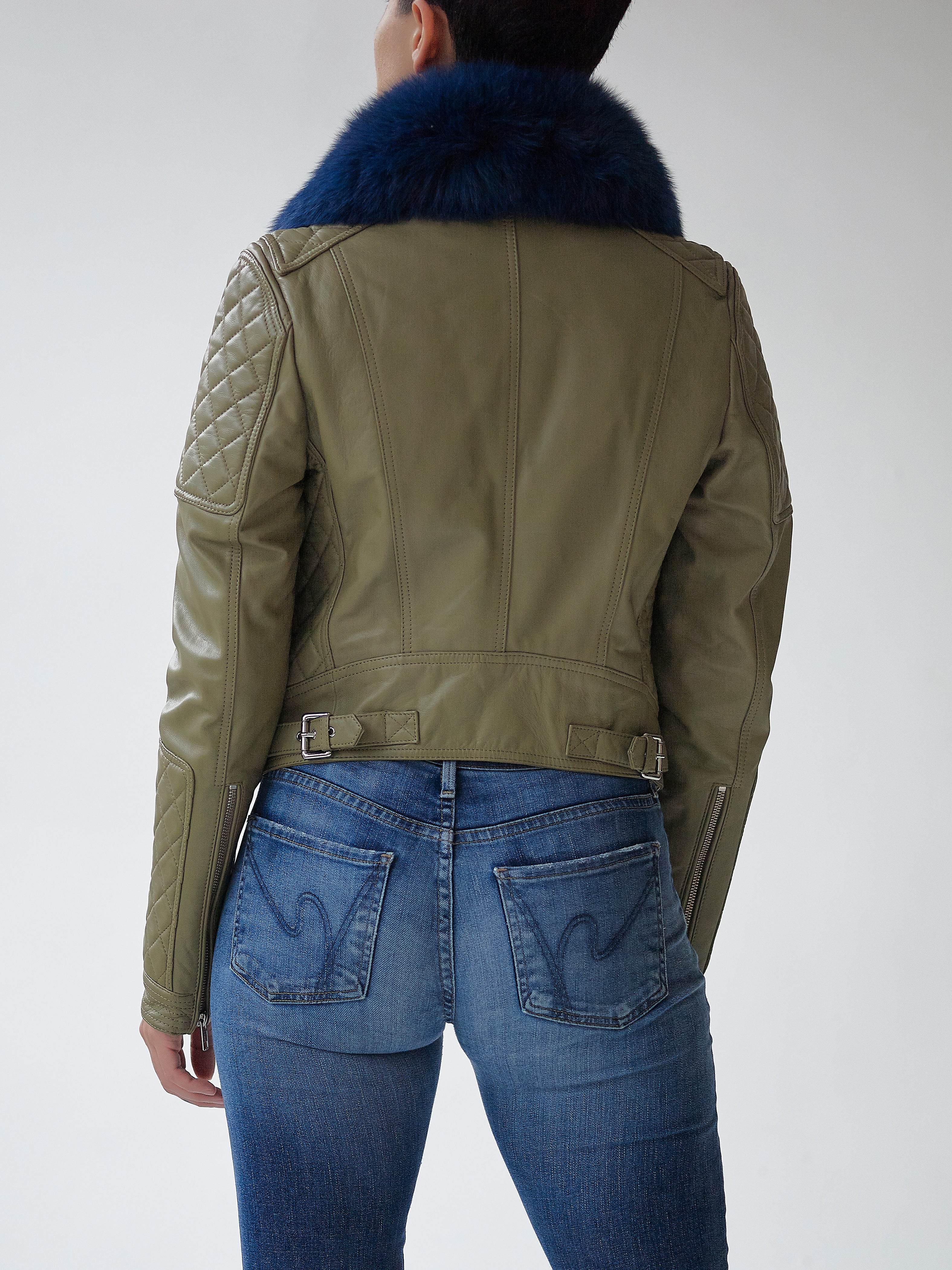 Olive-Navy Quilted Biker