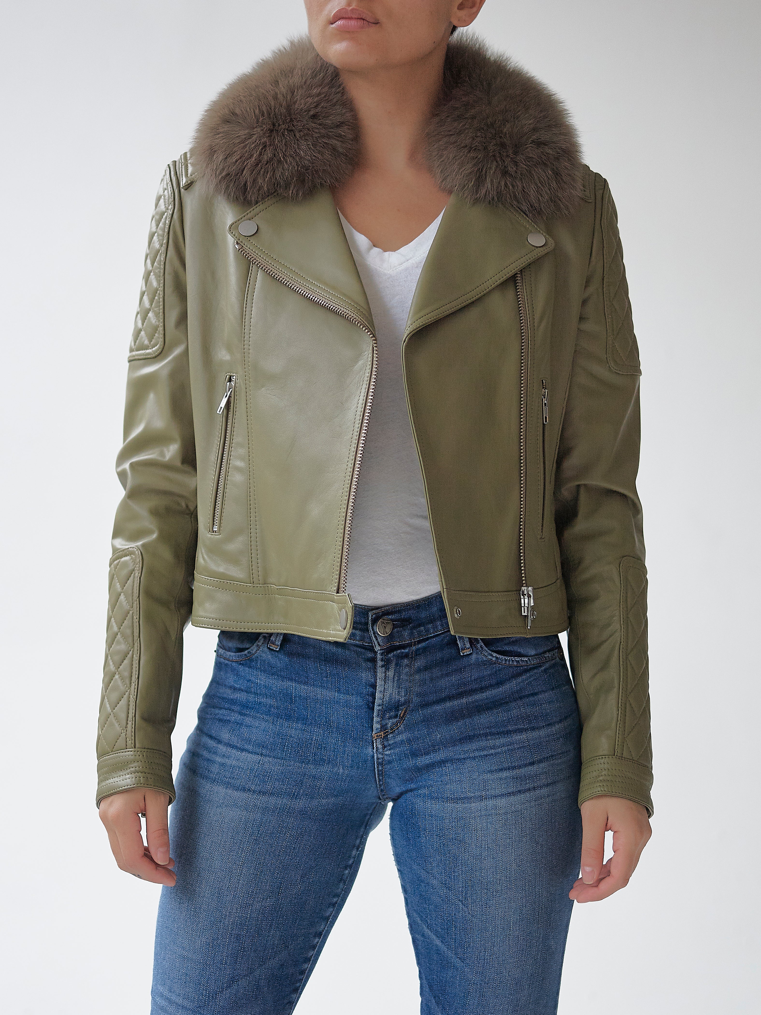 Olive Quilted Biker