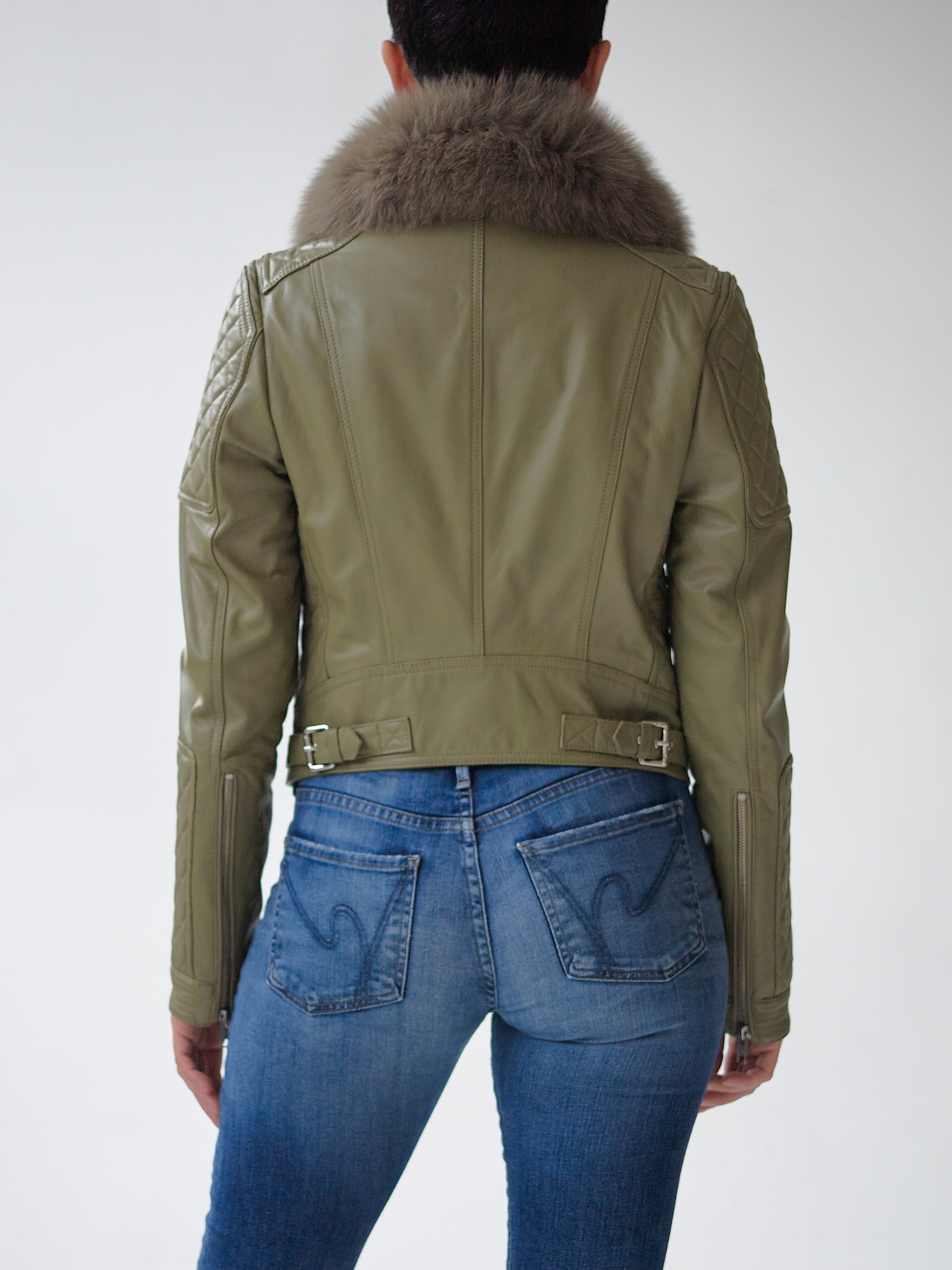 Olive Quilted Biker