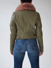 Load image into Gallery viewer, Olive/Rose Quilted Biker
