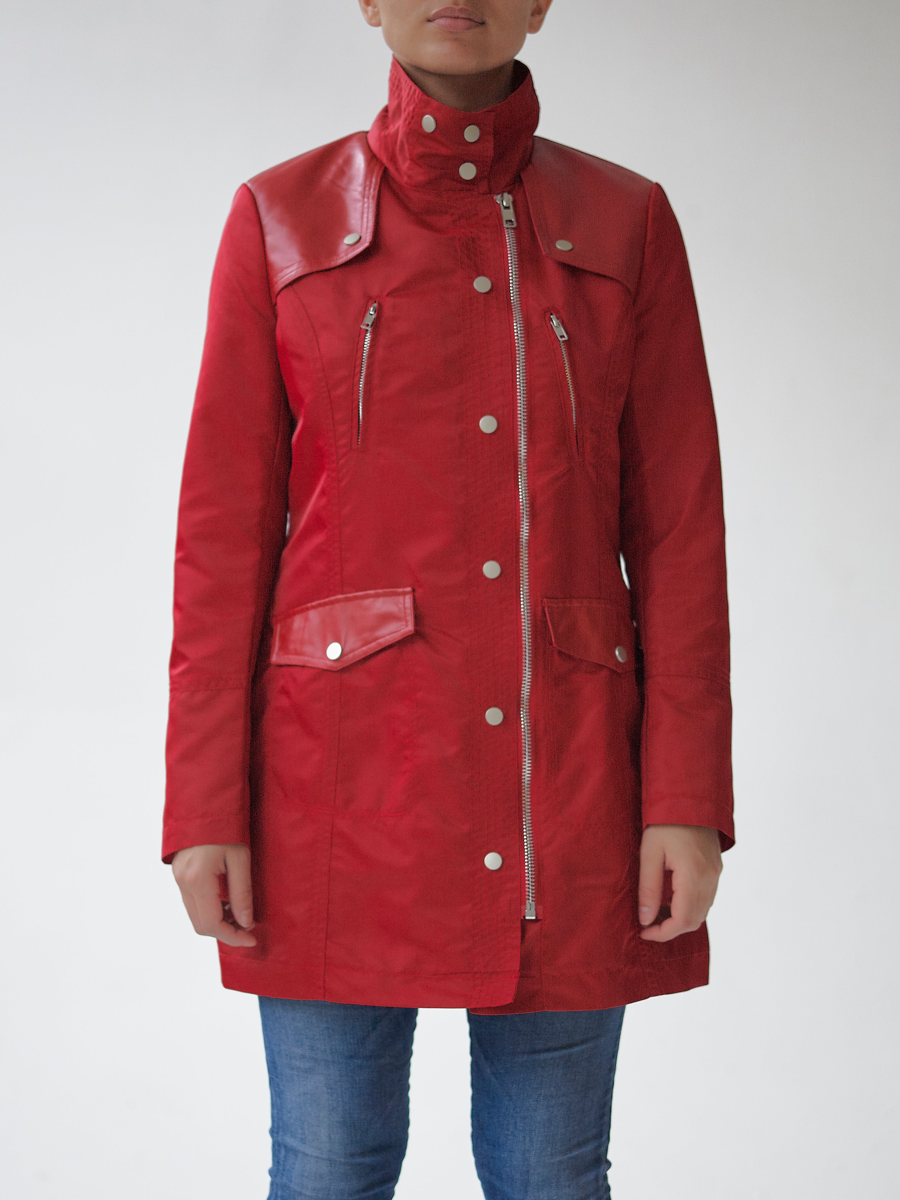 Nylon-Leather Trench Coat