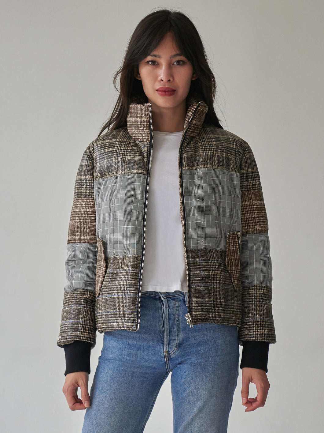 Plaid Leather Puffer