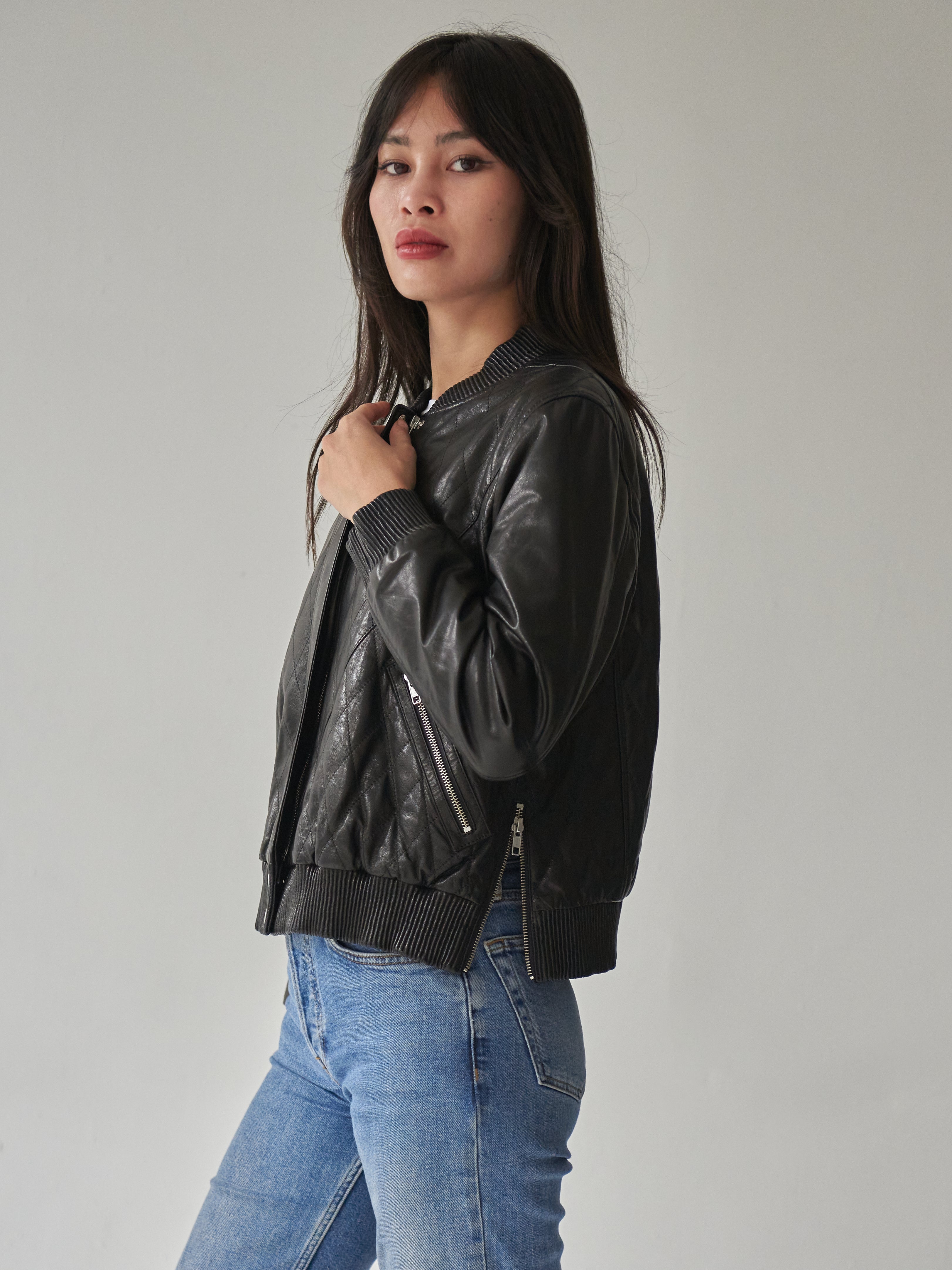 Quilted Leather Bomber