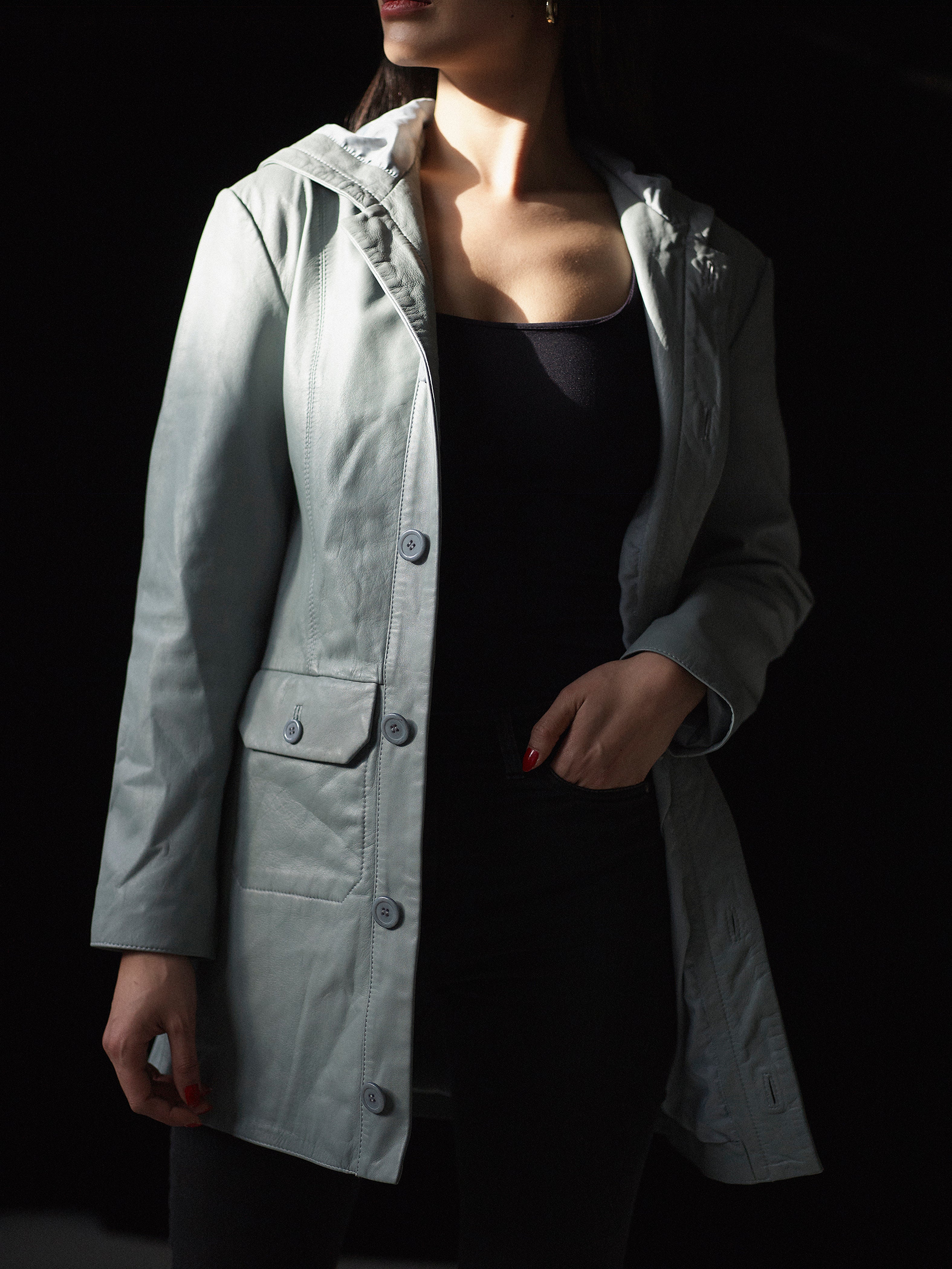 Slate Button Leather Jacket