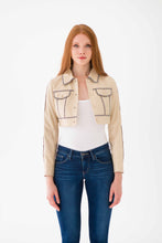 Load image into Gallery viewer, Cropped Gingham Piped Leather Jacket
