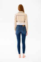 Load image into Gallery viewer, Cropped Gingham Piped Leather Jacket
