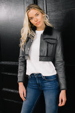 Load image into Gallery viewer, Cropped Shearling Piped Leather Jacket
