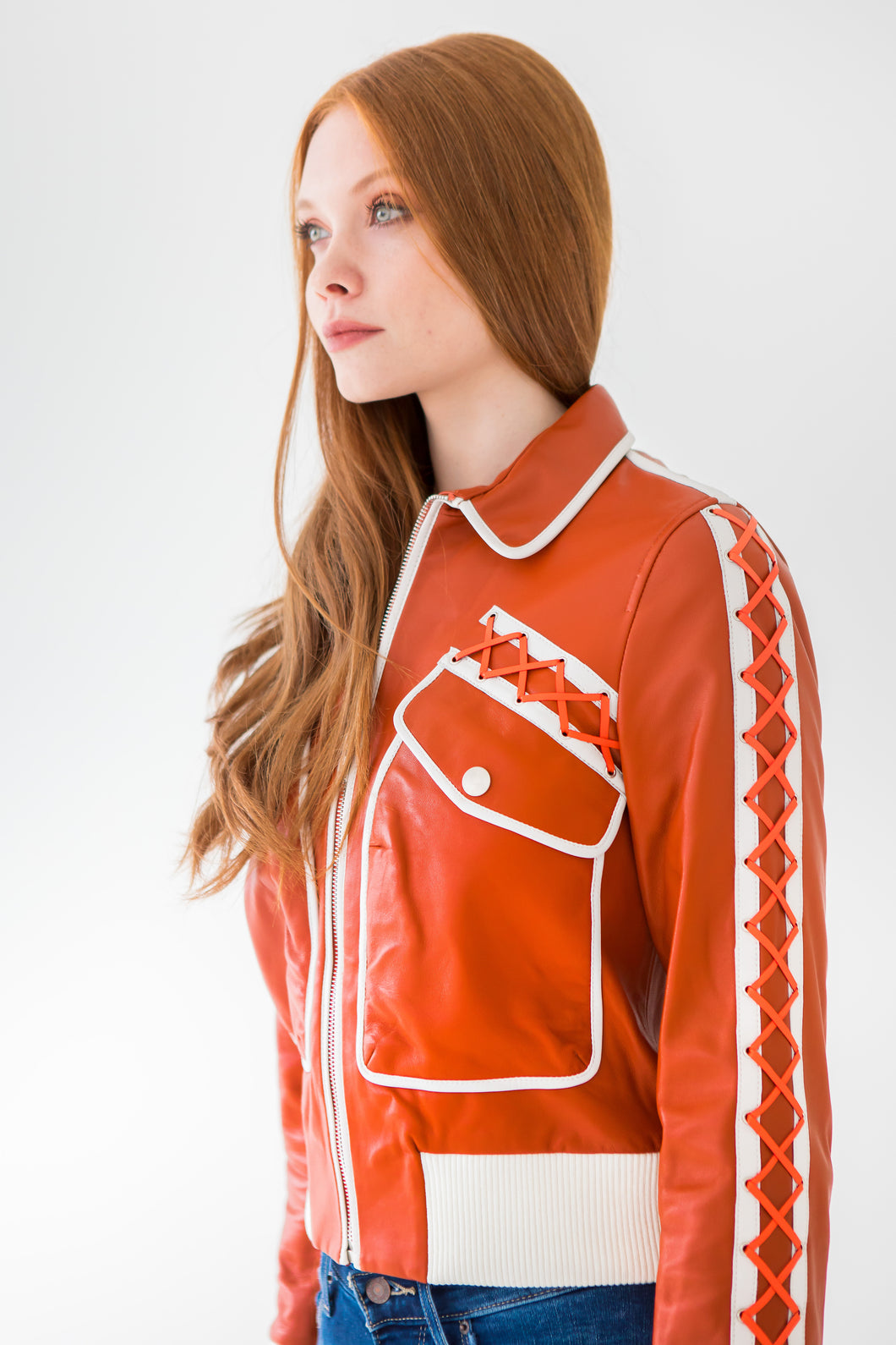 Clay Leather Lace-Up Bomber